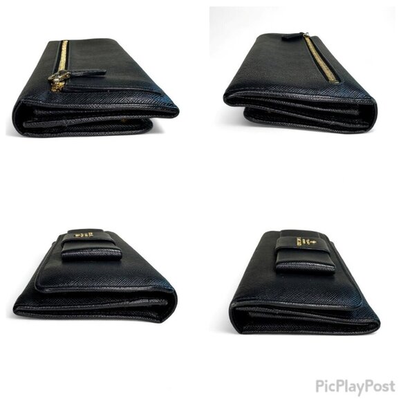 Prada Women's Long Saffiano Black Leather Bifold Ribbon Wallet - Picture 9 of 16
